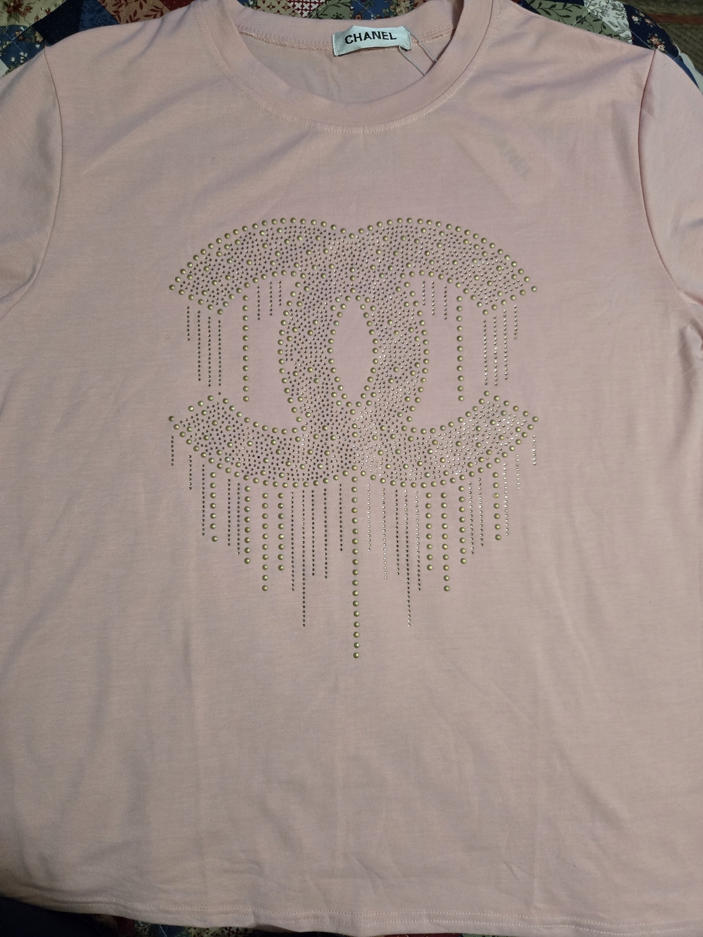CHANEL Pink Crystal-Embellished Short Sleeve Tee